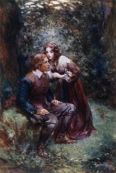 Sie legte ihre reinen, hellen Lippen, halb lächelnd, halb bereit zu antworten auf Tränen, an meine Stirn, die von Sorgen, Zweifel und sehnsüchtigem Verlangen gezeichnet war